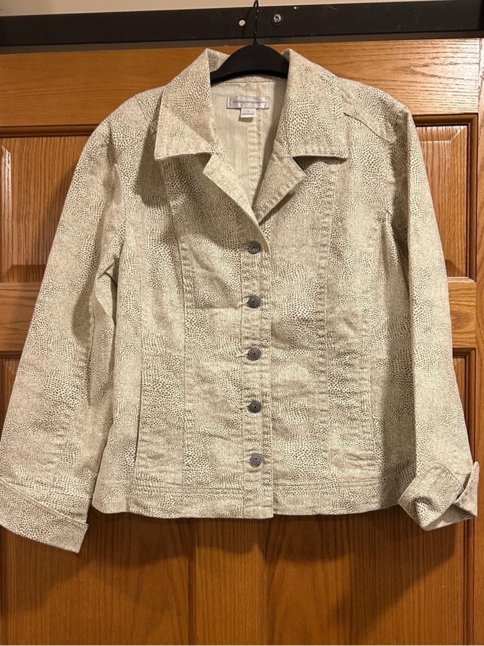 Christopher & Banks Neutral Textured with Tan Print Button-Front Jacket, Large